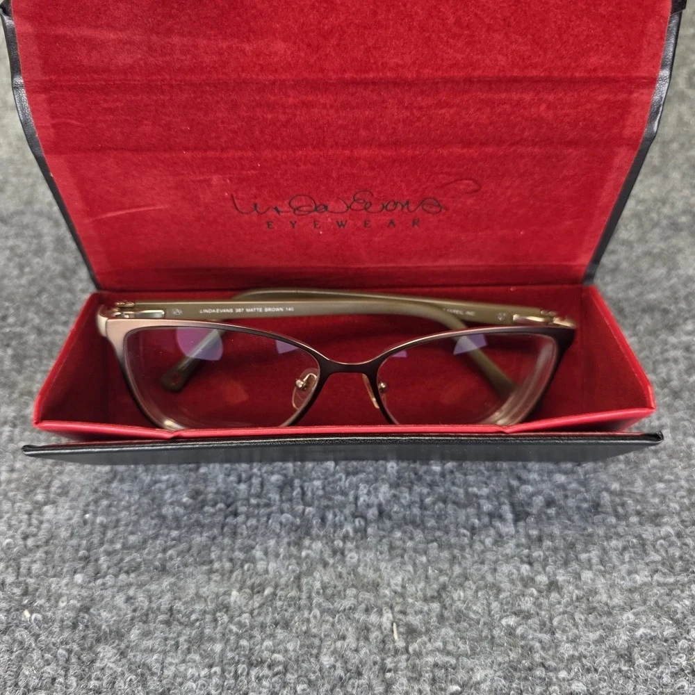Linda Evans Eyeglasses Women Brown Cat Eye Half Rim 54-15-140 387